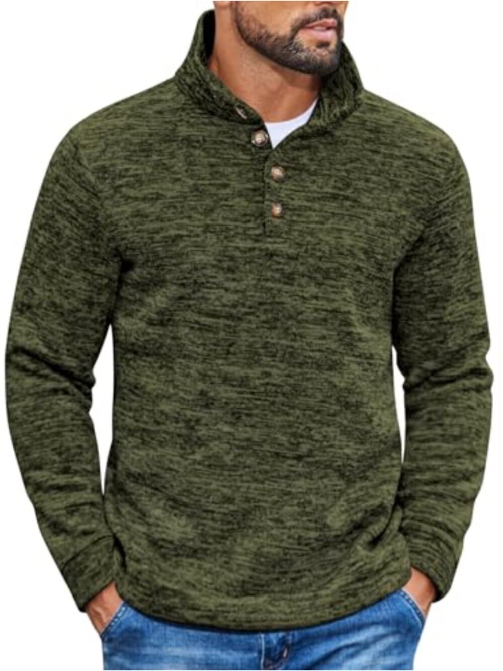 Men's Knitted Thermal Pullover Sweater Quarter Button Fleece Sweatshirt
